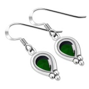 Ethnic Style Silver Earrings w Green CZ, e177